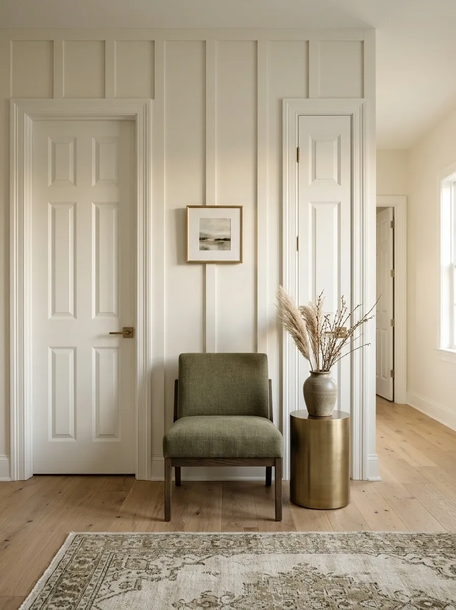 Full-Height Vertical Paneling With a Compact Accent Chair