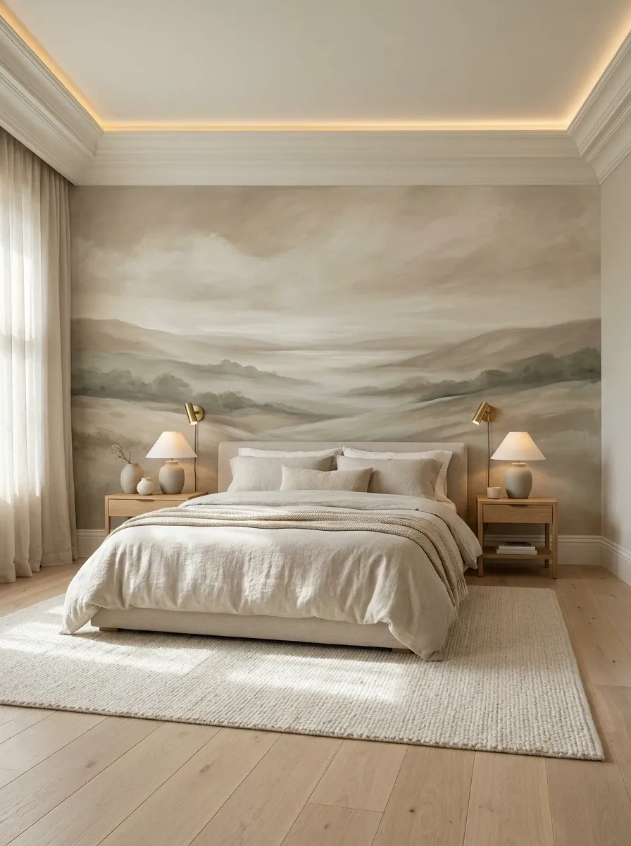 Full Wall Mural With Quiet Contemporary Furniture
