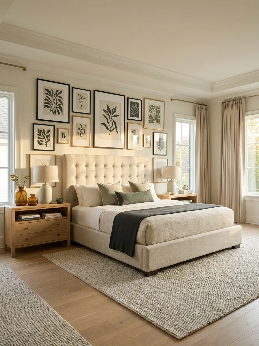Gallery Wall That Gives the Bed a Larger Backdrop