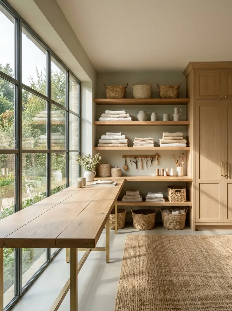 Garden Craft Studio With Long Worktable and Open Storage