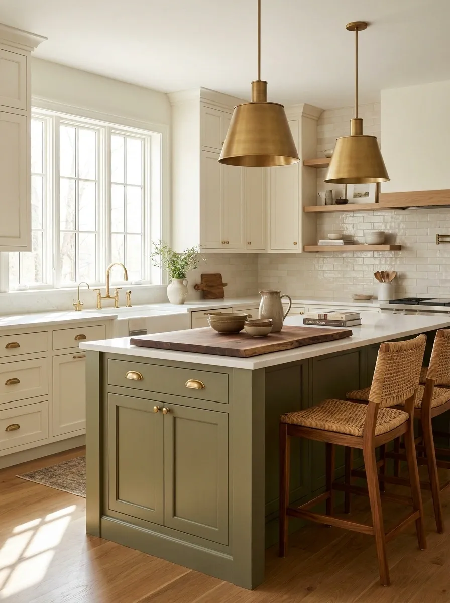 Give a Kitchen Island the Olive Green Treatment