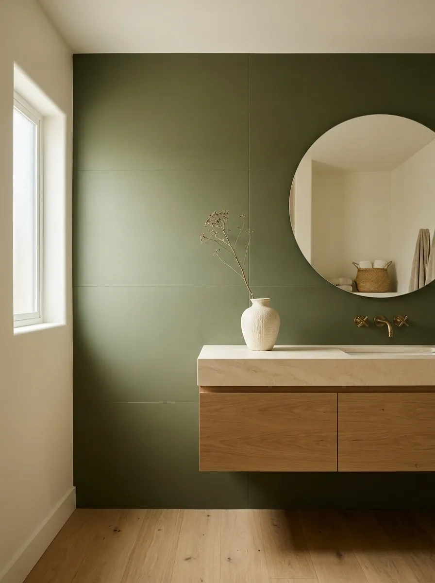 Give a Small Bathroom a Moody Olive Treatment