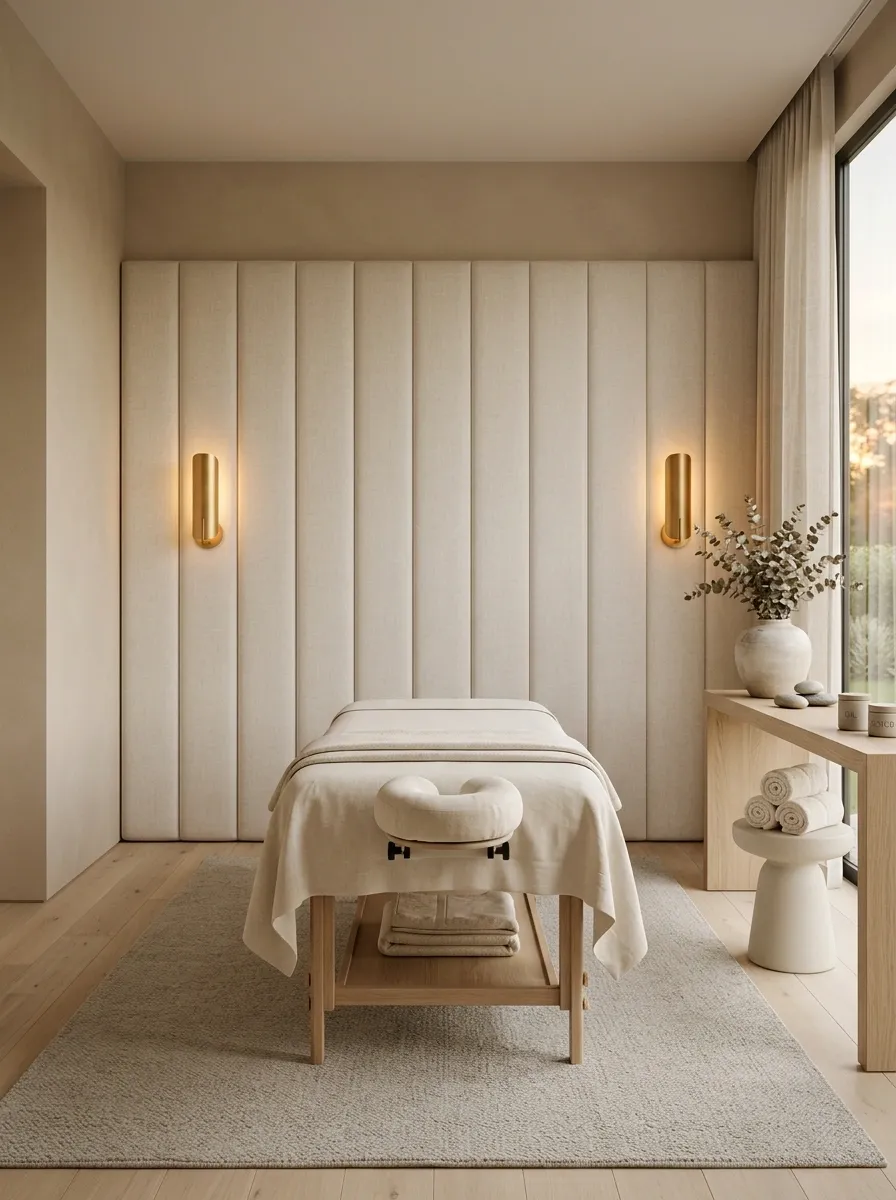 Give the Massage Table a Strong Backdrop With an Upholstered Accent Wall