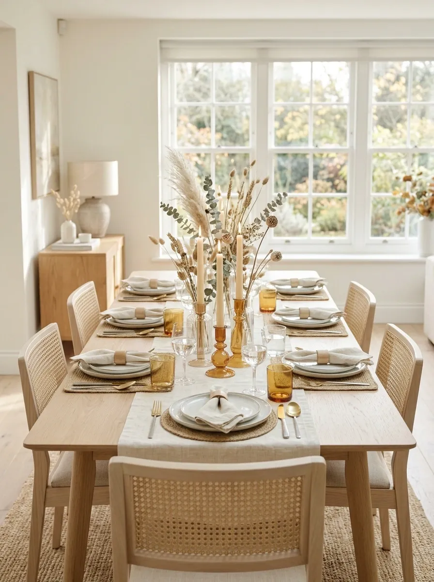 Glass-and-Candle Fall Table With a Light, Airy Finish