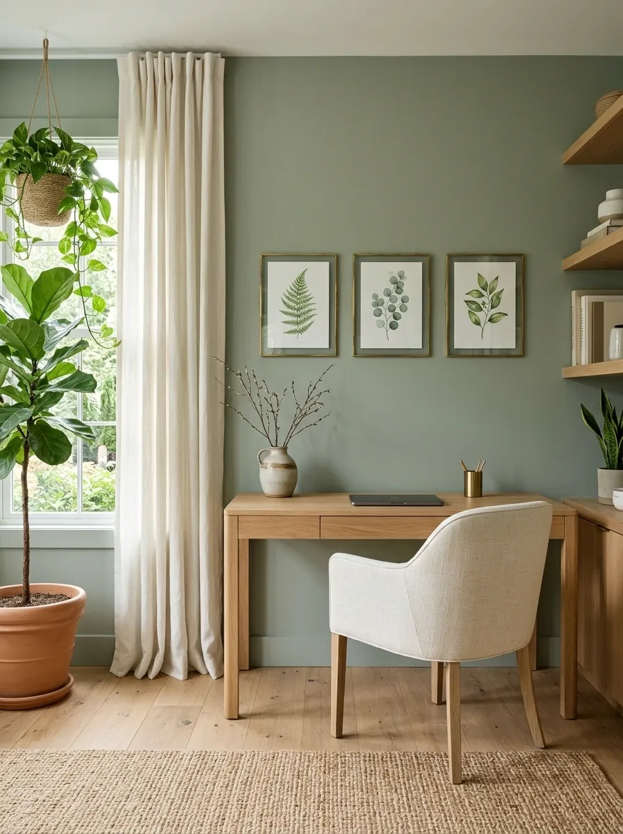 Green Home Office With a Garden-Like Atmosphere