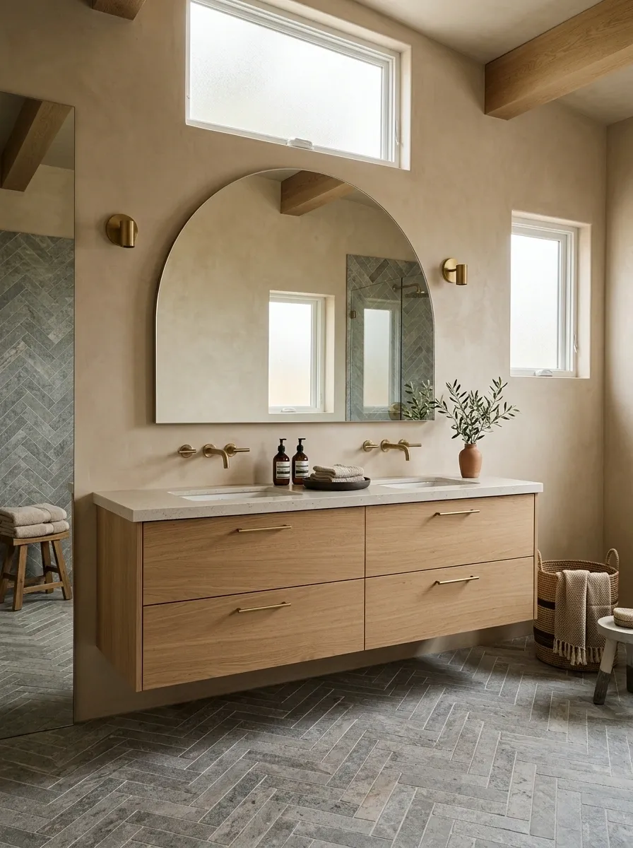 Grey Herringbone Floor With Beige Wall Plaster