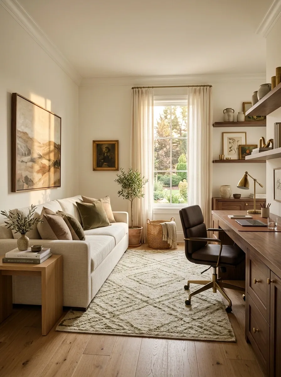 Guest Room With a Sleeper Sofa and Full Home Office