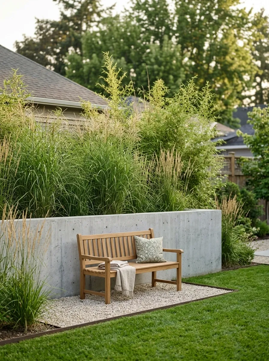 Half-Height Privacy Wall With Tall Planting Above It