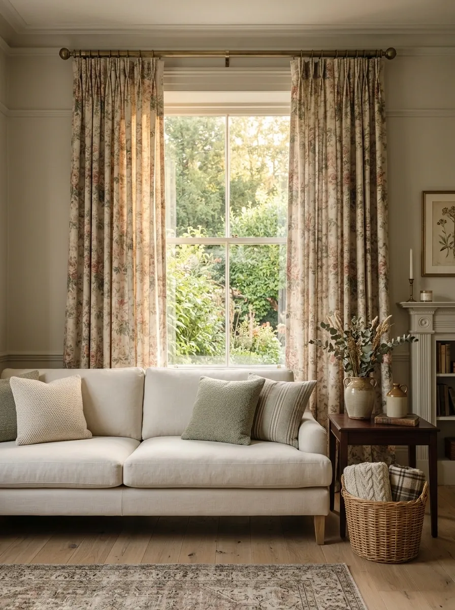 Hang Full-Length Floral Curtains That Frame the Room