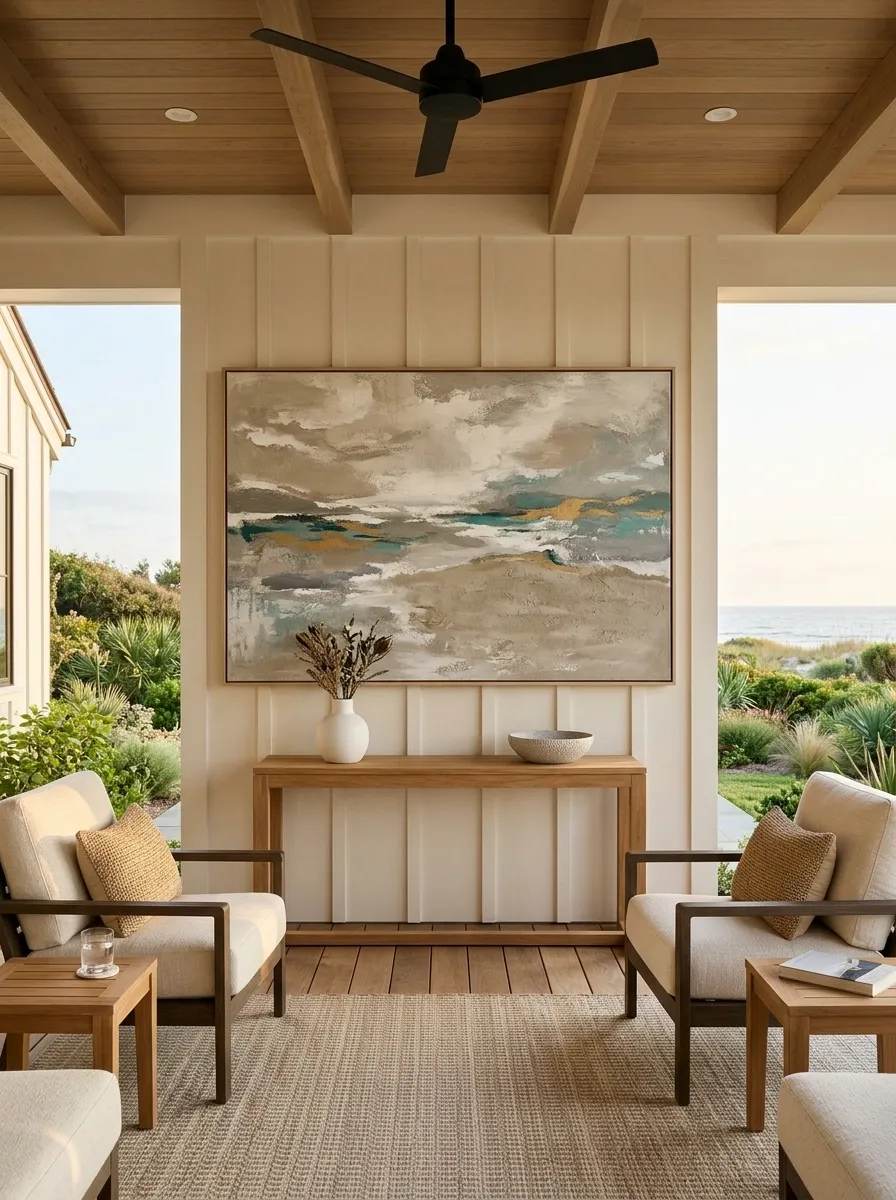 Hang one oversized artwork instead of covering the wall with tiny pieces