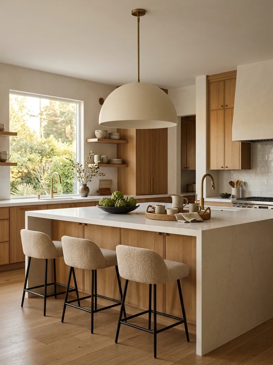 Hang one oversized matte pendant above the island