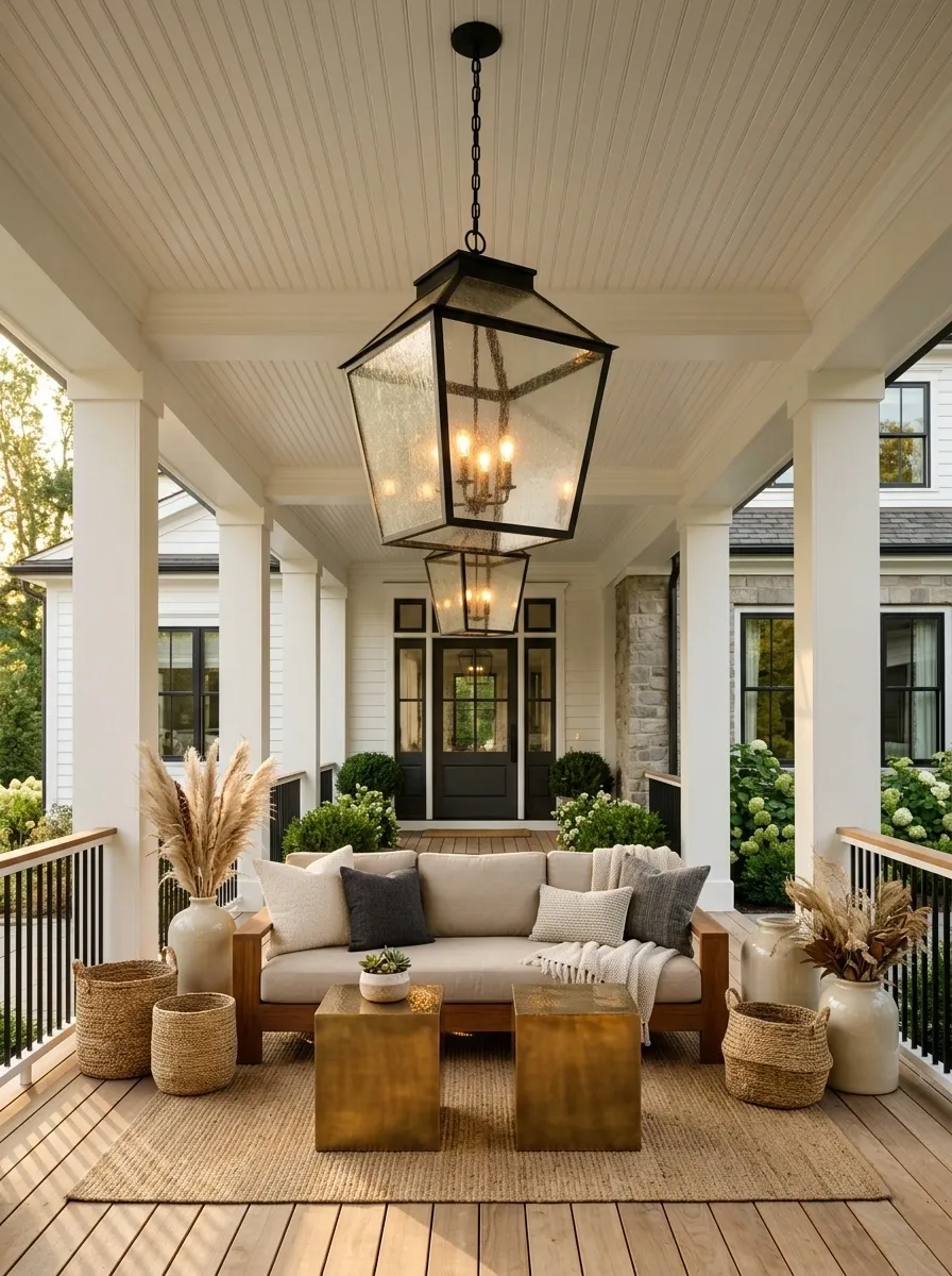 Hang oversized lanterns where tiny fixtures disappear