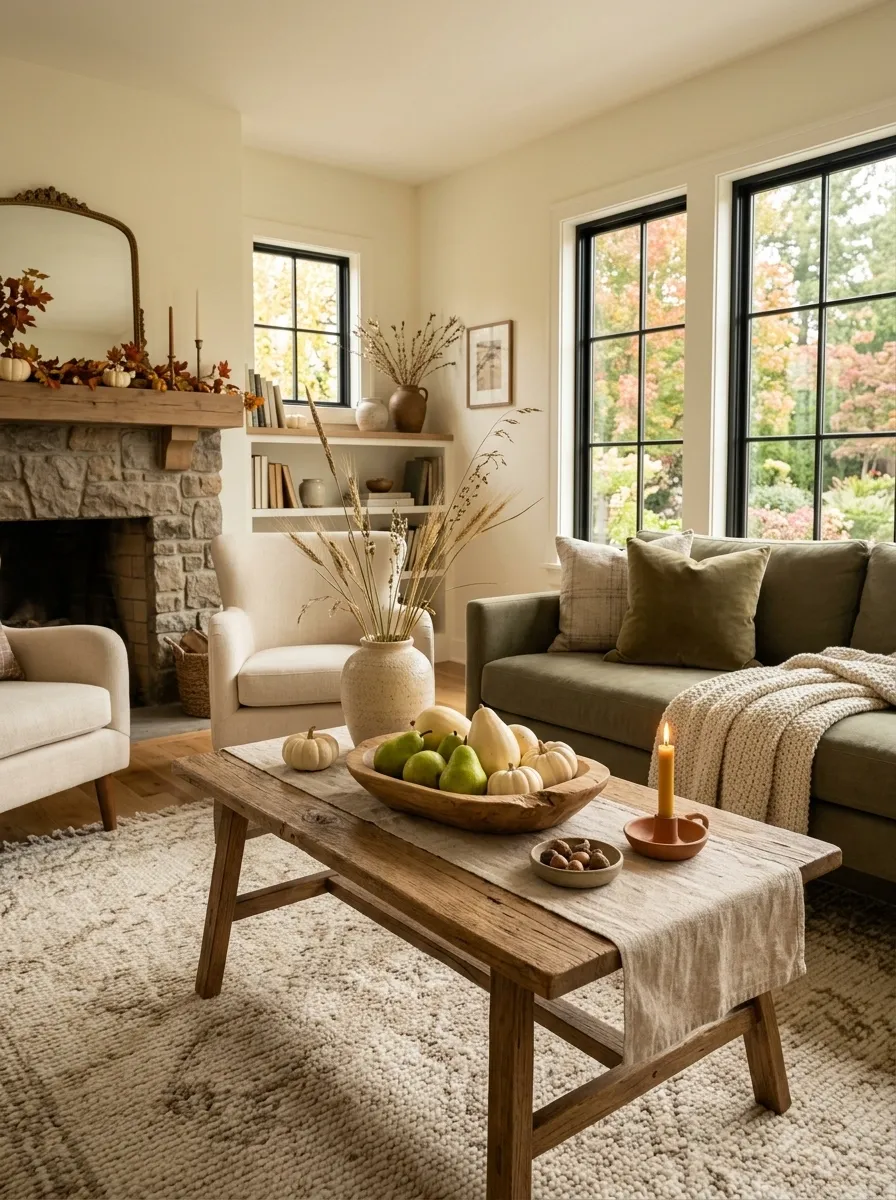 Harvest-Inspired Coffee Table With Pears and Pale Gourds