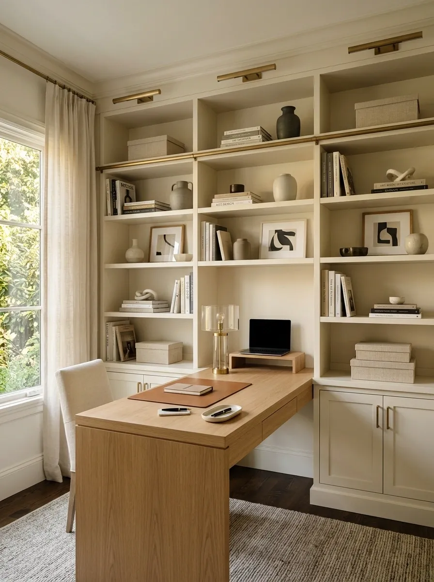Home Office With Floor-to-Ceiling Bookshelves