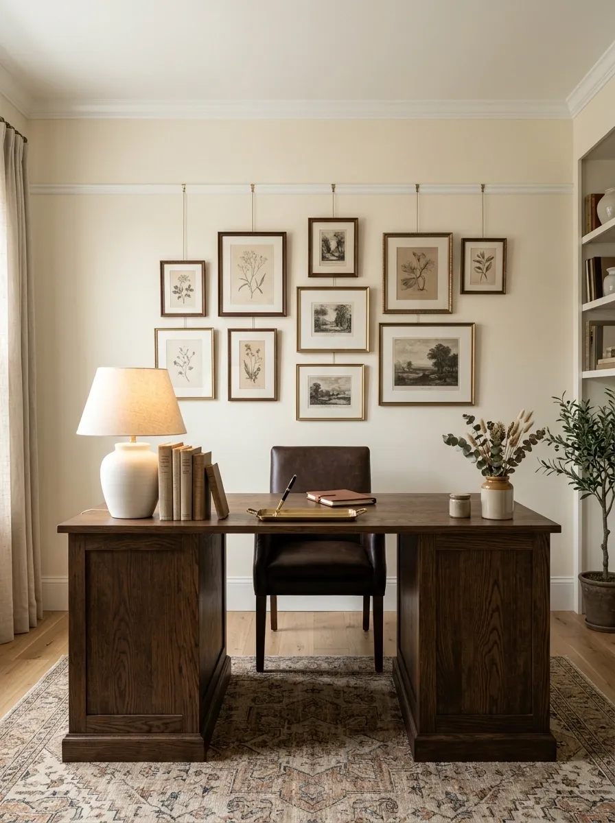 Home Office With Picture Rail and Layered Frames