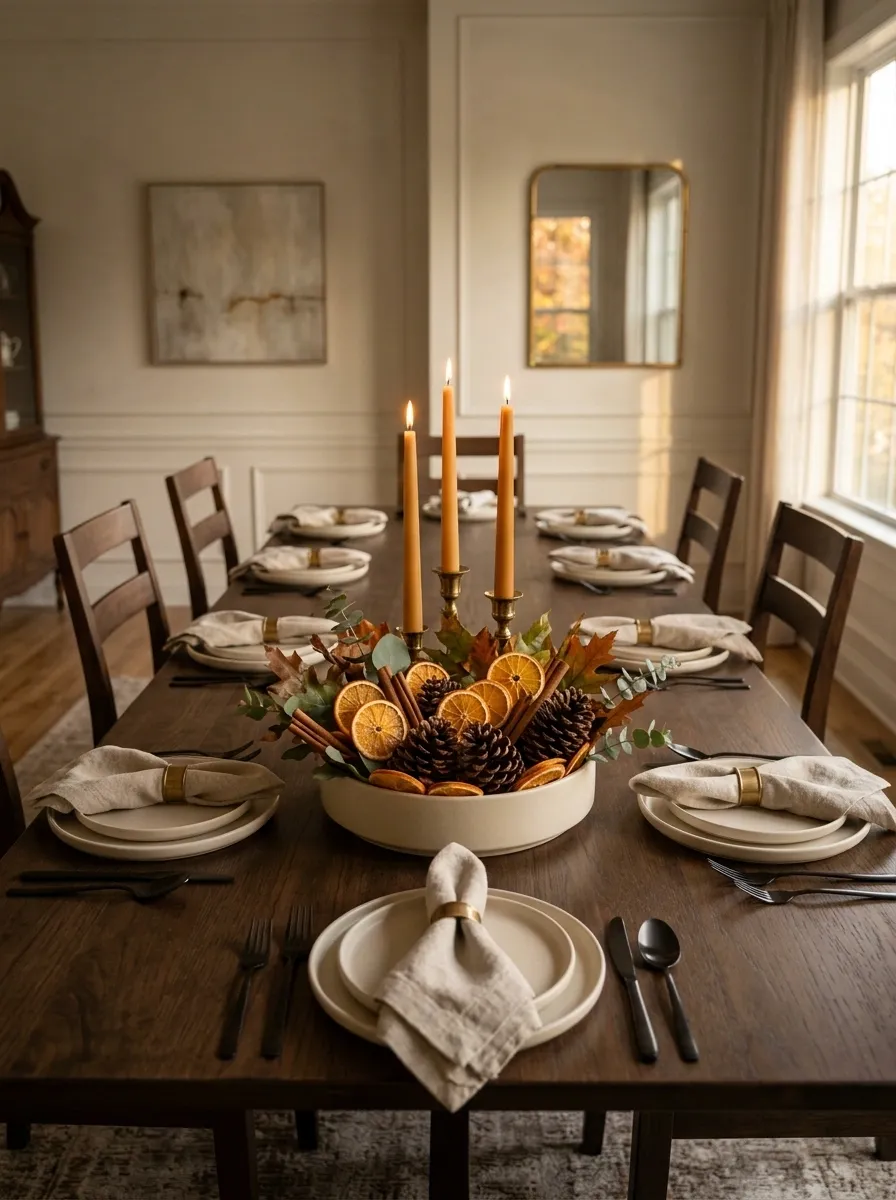 Homemade Cinnamon Stick and Dried Orange Table Centerpiece