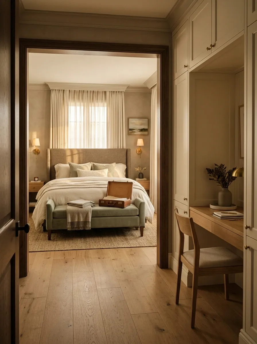Hotel-Inspired Guest Suite With a Hidden Office Nook
