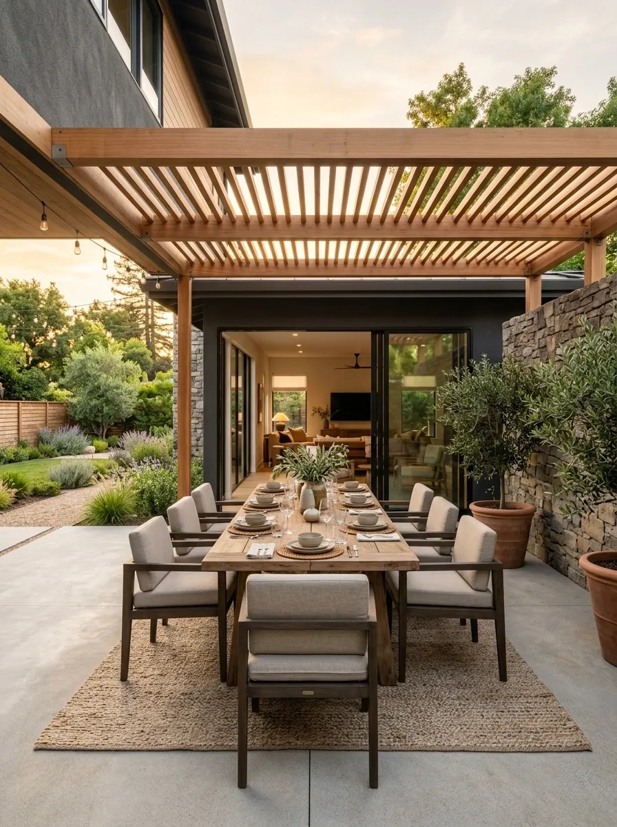 House-Attached Pergola With a Lean-To Roof