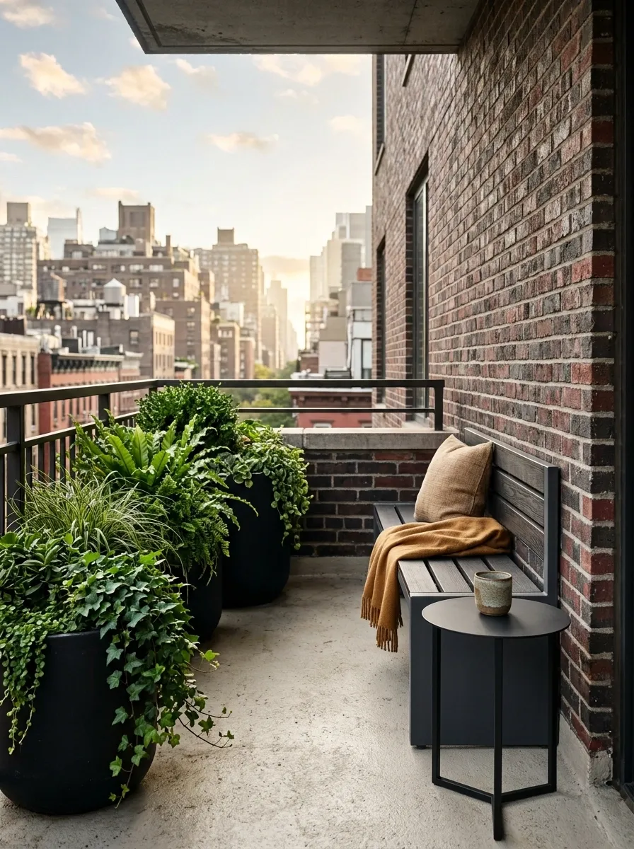 Industrial Balcony With Concrete and Greenery