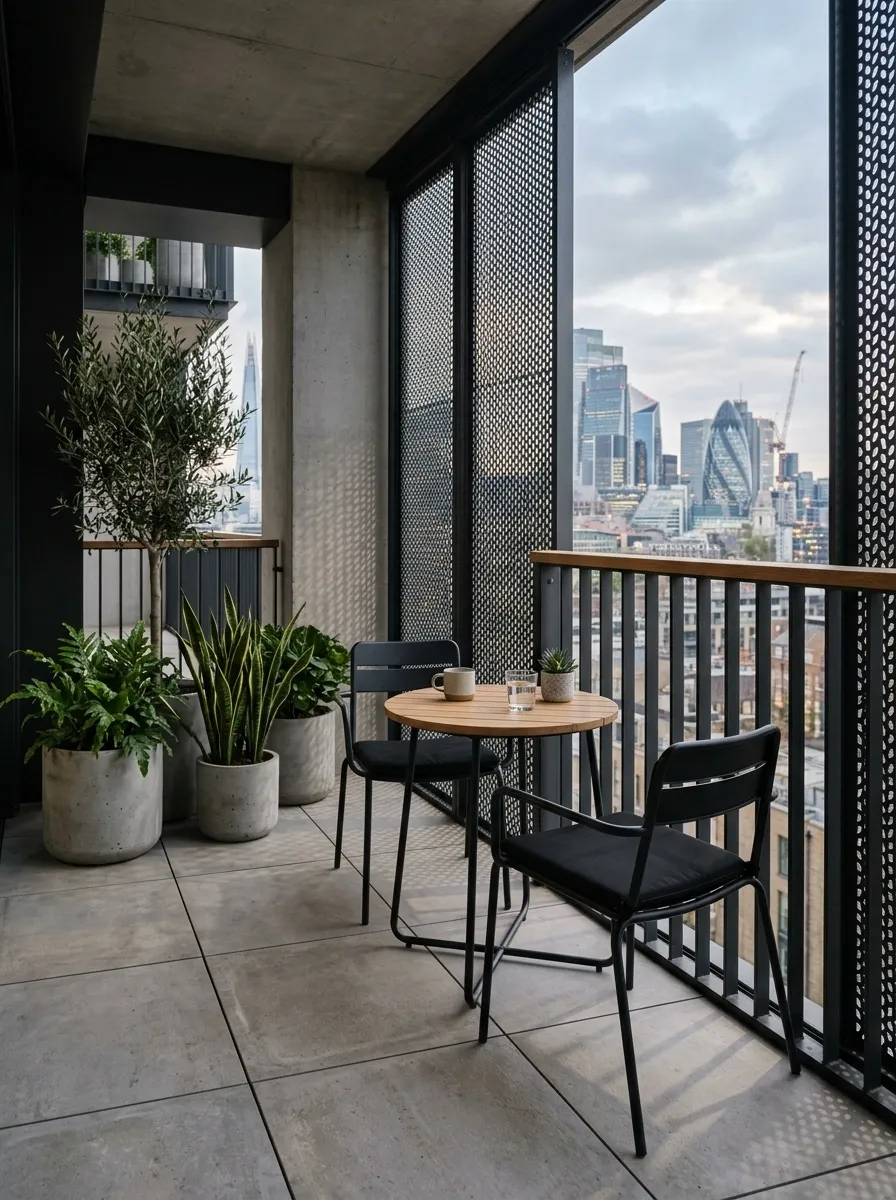 Industrial Balcony With Perforated Metal Screening
