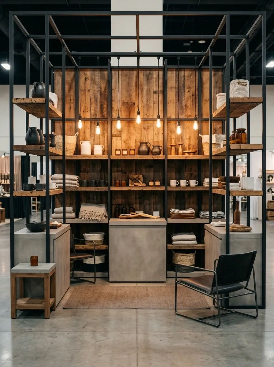 Industrial Booth With Steel Framing and Reclaimed Wood