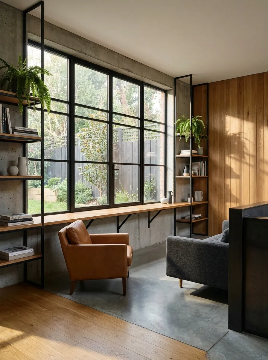 Industrial Garden Studio With Concrete, Steel, and Warm Timber