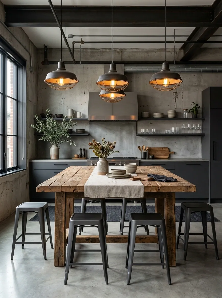 Industrial Kitchen With Reclaimed Wood and Steel
