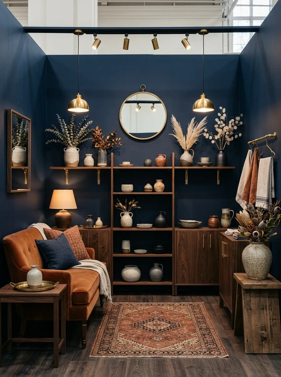 Jewel-Tone Boutique Booth With Deep Blue and Rust