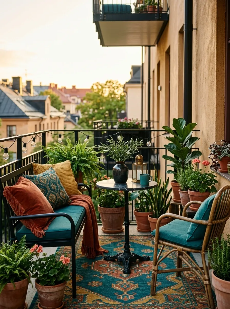 Jewel-Tone Eclectic Balcony With a Strong Color Story