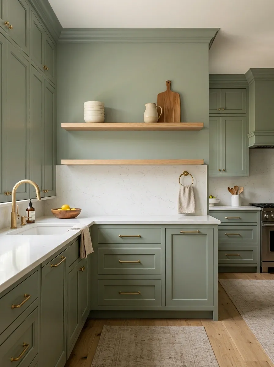 Keep Open Shelves Simple in a Green Kitchen