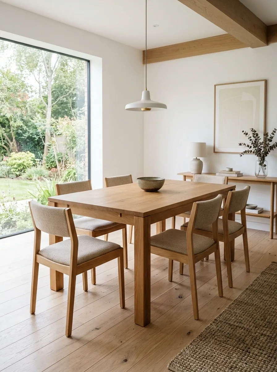 Keep the Dining Area Simple With a Wood Table and Clean Chairs