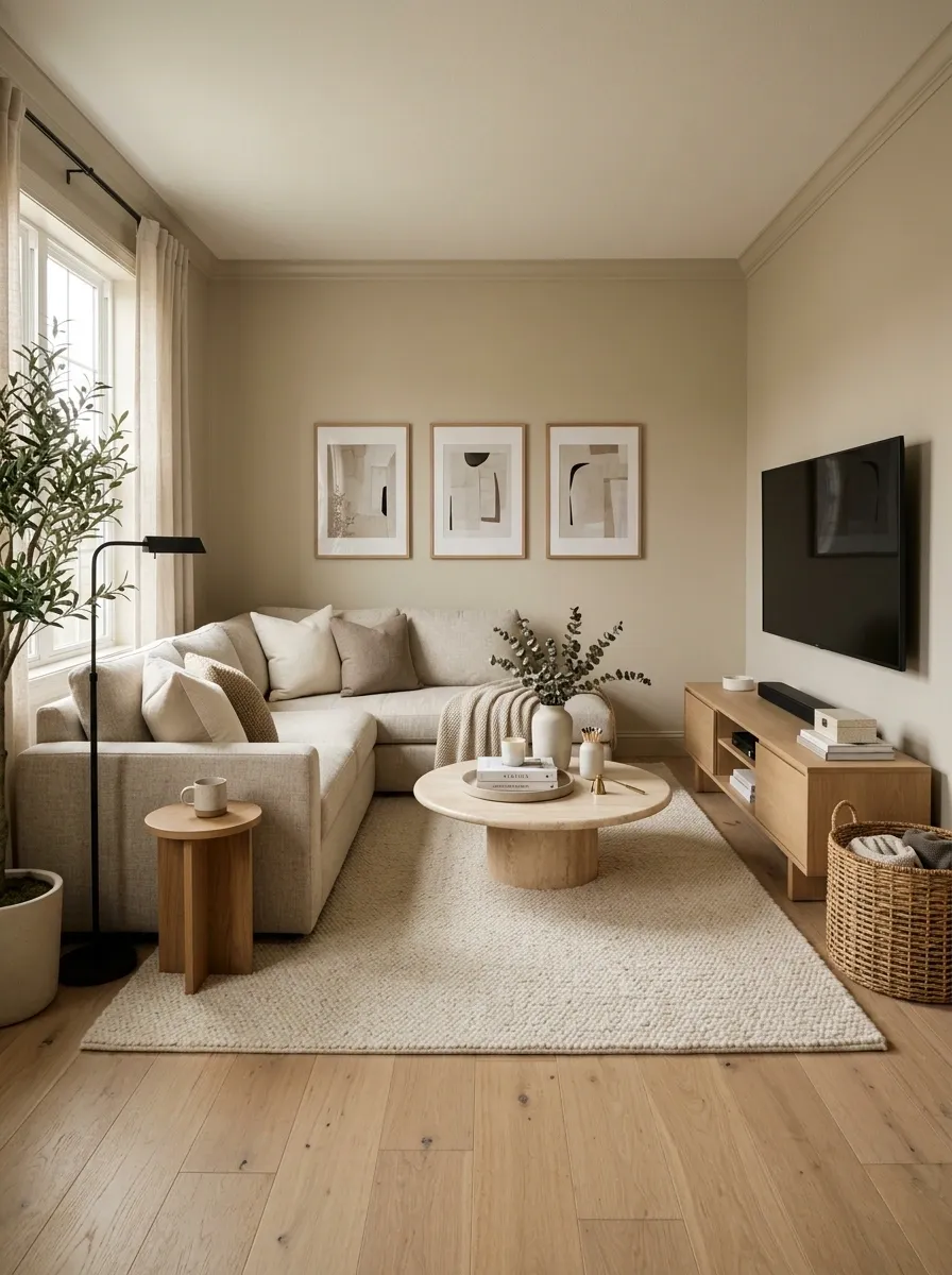 L-Shaped Sofa Wrapped Around a Corner TV