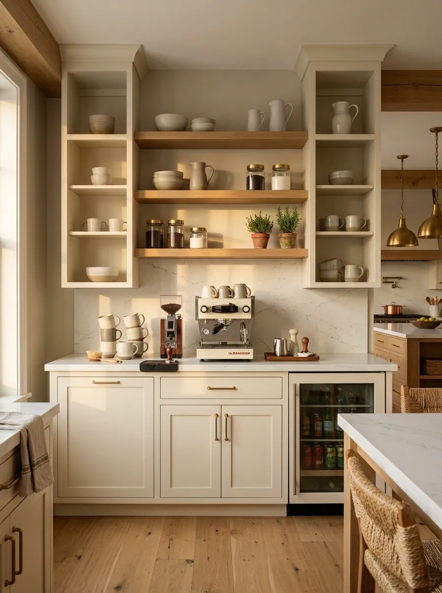 Large Farmhouse Coffee Bar With Full Built-In Wall