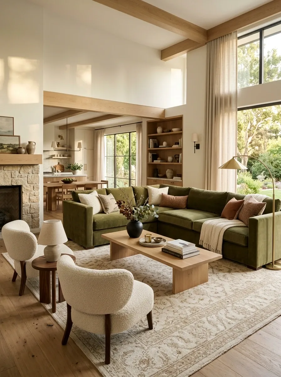 Large Open-Plan Room With an Olive Green Sectional