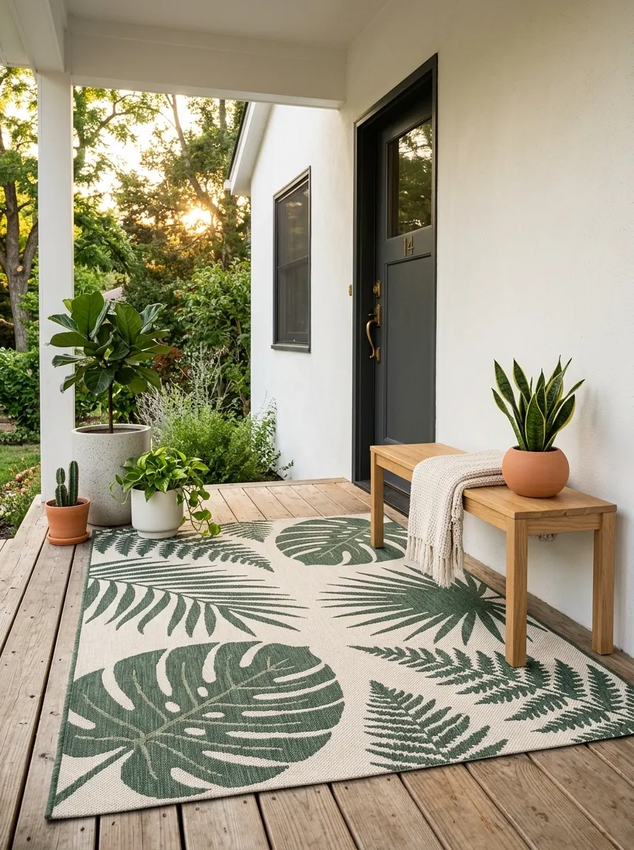 Large-Scale Botanical Rug In a Tiny Entry