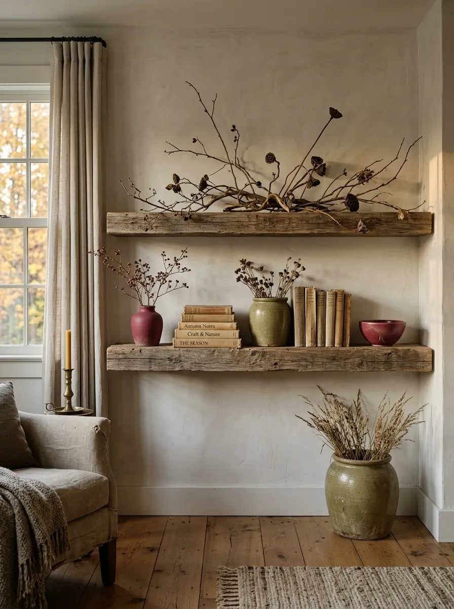 Late-Fall Shelf With Dried Botanicals, Cranberry, and Aged Wood