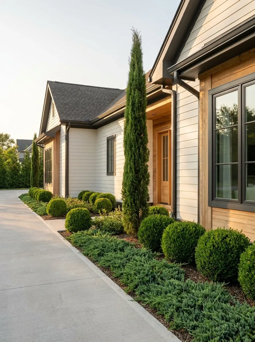 Layered Evergreen Planting for a Narrow Driveway