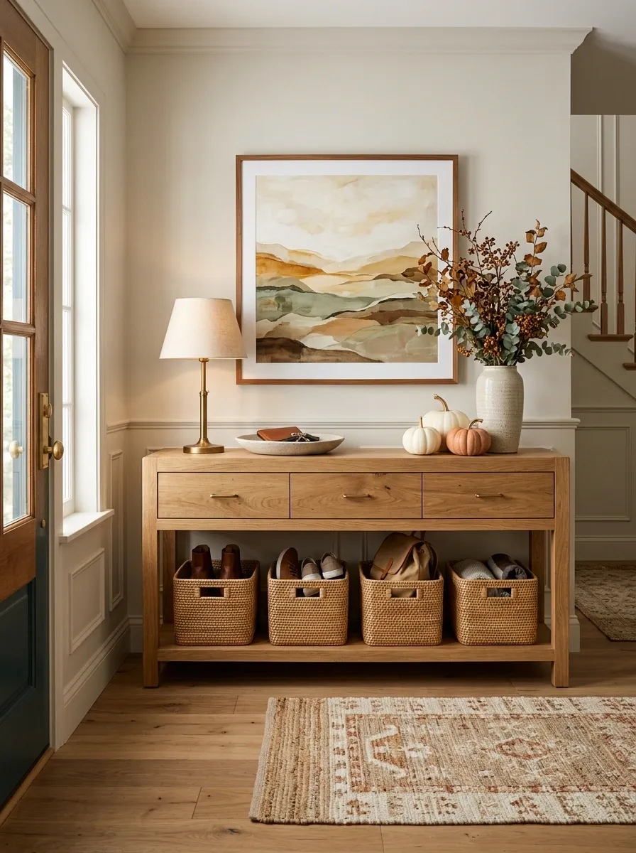 Layered Family Entry With Practical Storage and Seasonal Decor