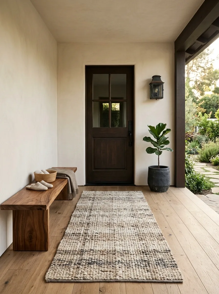 Layered Neutral Porch With a Handwoven Statement Rug