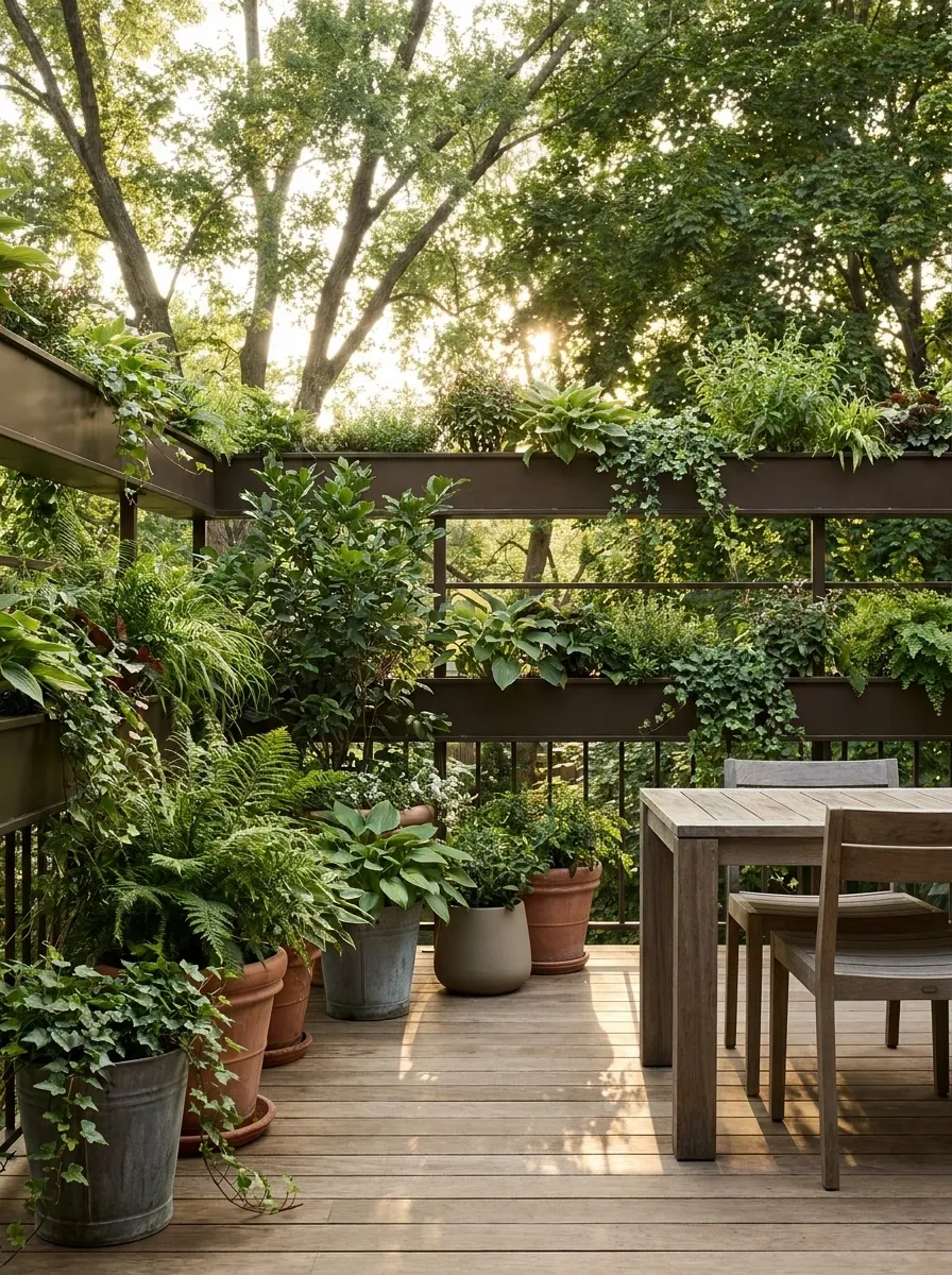 Layered Railing Planters With a Full, Garden-Like Deck Edge