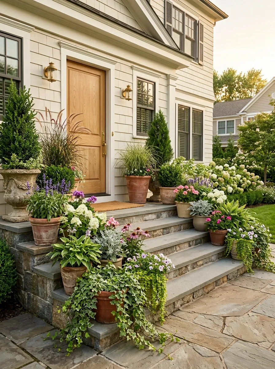 Layered Steps With Seasonal Container Planting