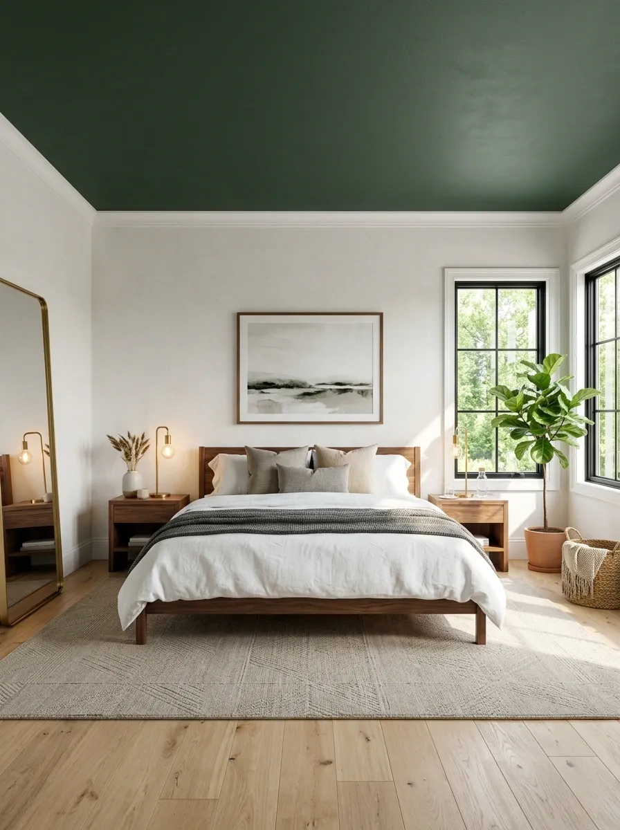 Let a Dark Green Ceiling Change the Room Completely