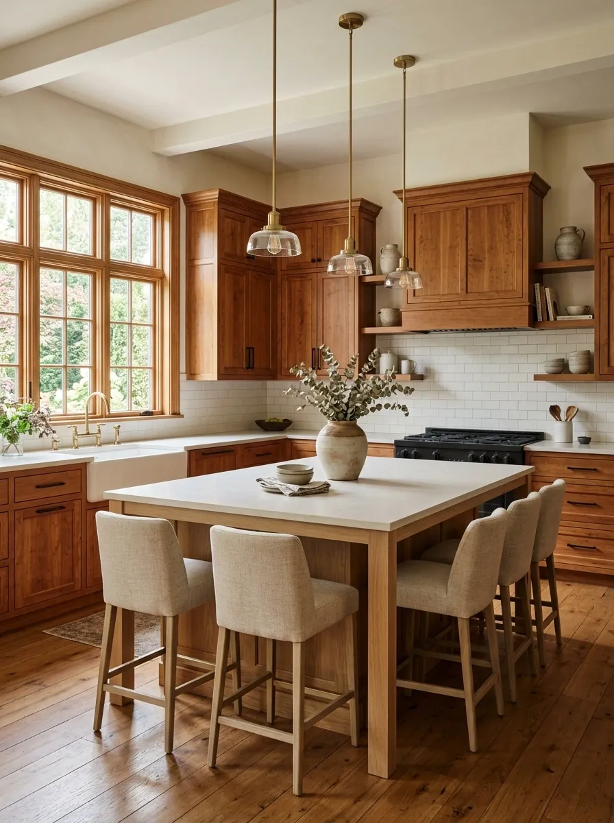 Let Existing Wood Cabinets Become the Warm Feature