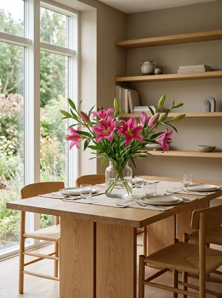 Let Lily Buds Add Shape to a Minimal Dining Room