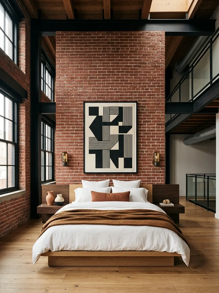 Loft Bedroom With an Oversized Graphic Artwork Wall