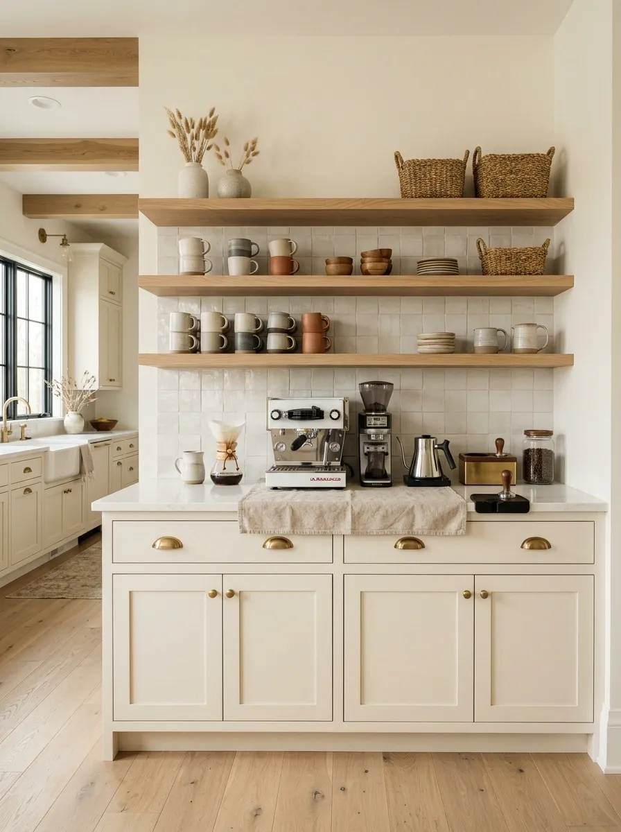 Long Built-In Coffee Bar With Closed Storage Below