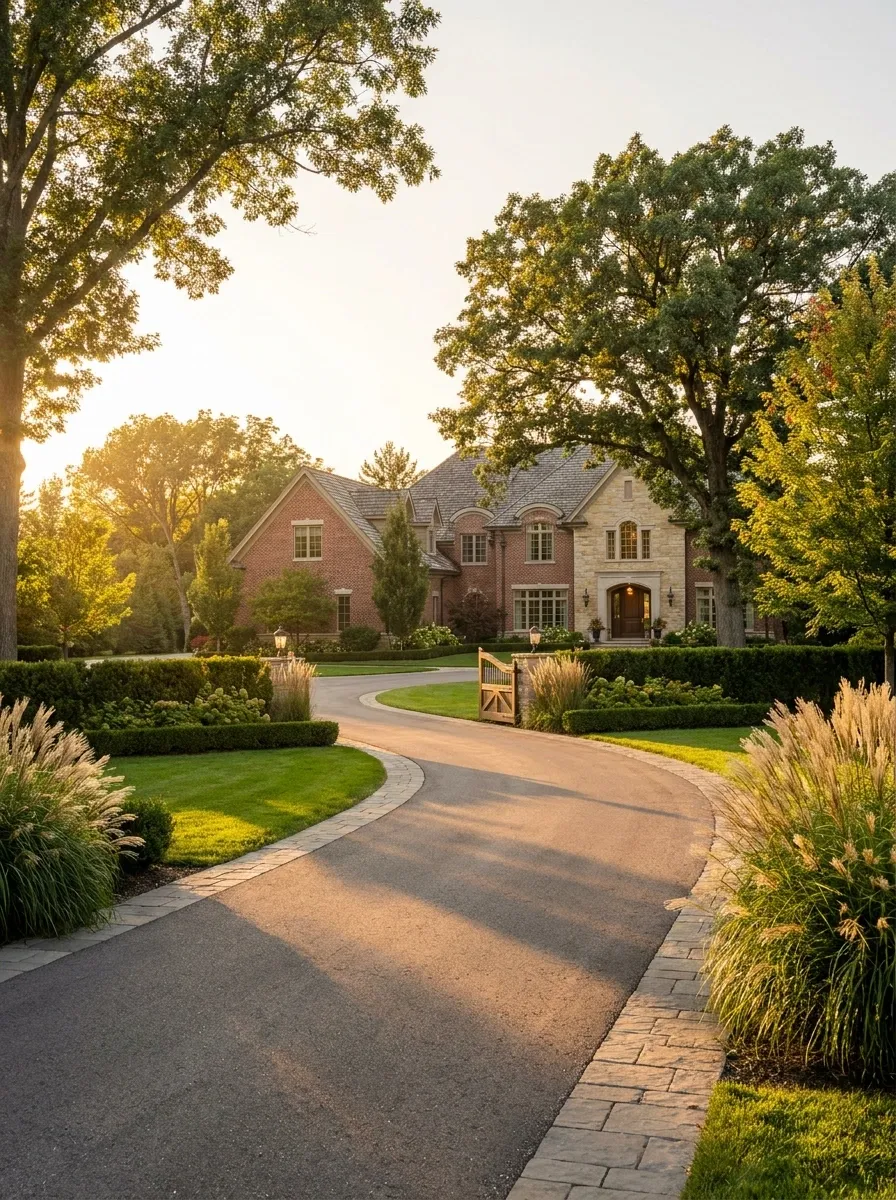 Long Estate Drive With Layered Entrance Planting