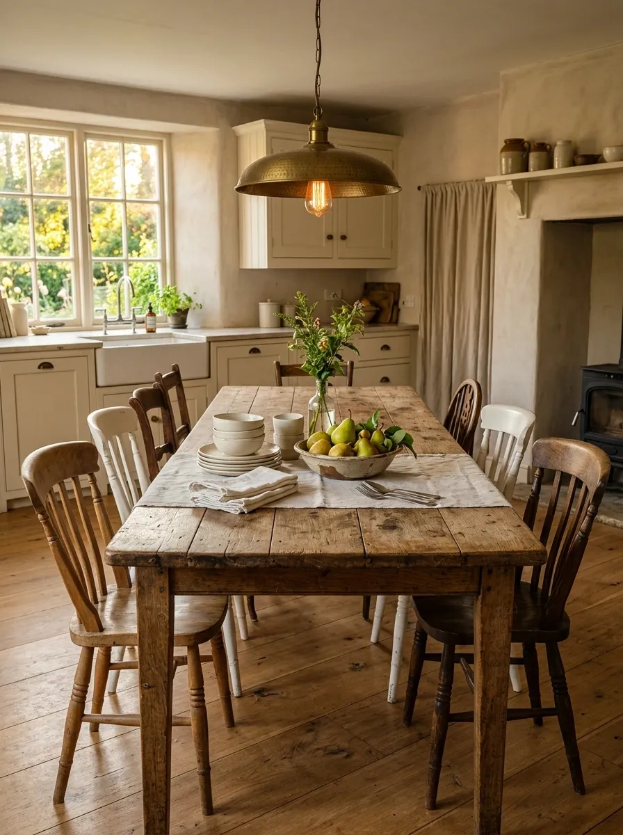 Long Farmhouse Table With Collected Vintage Pieces