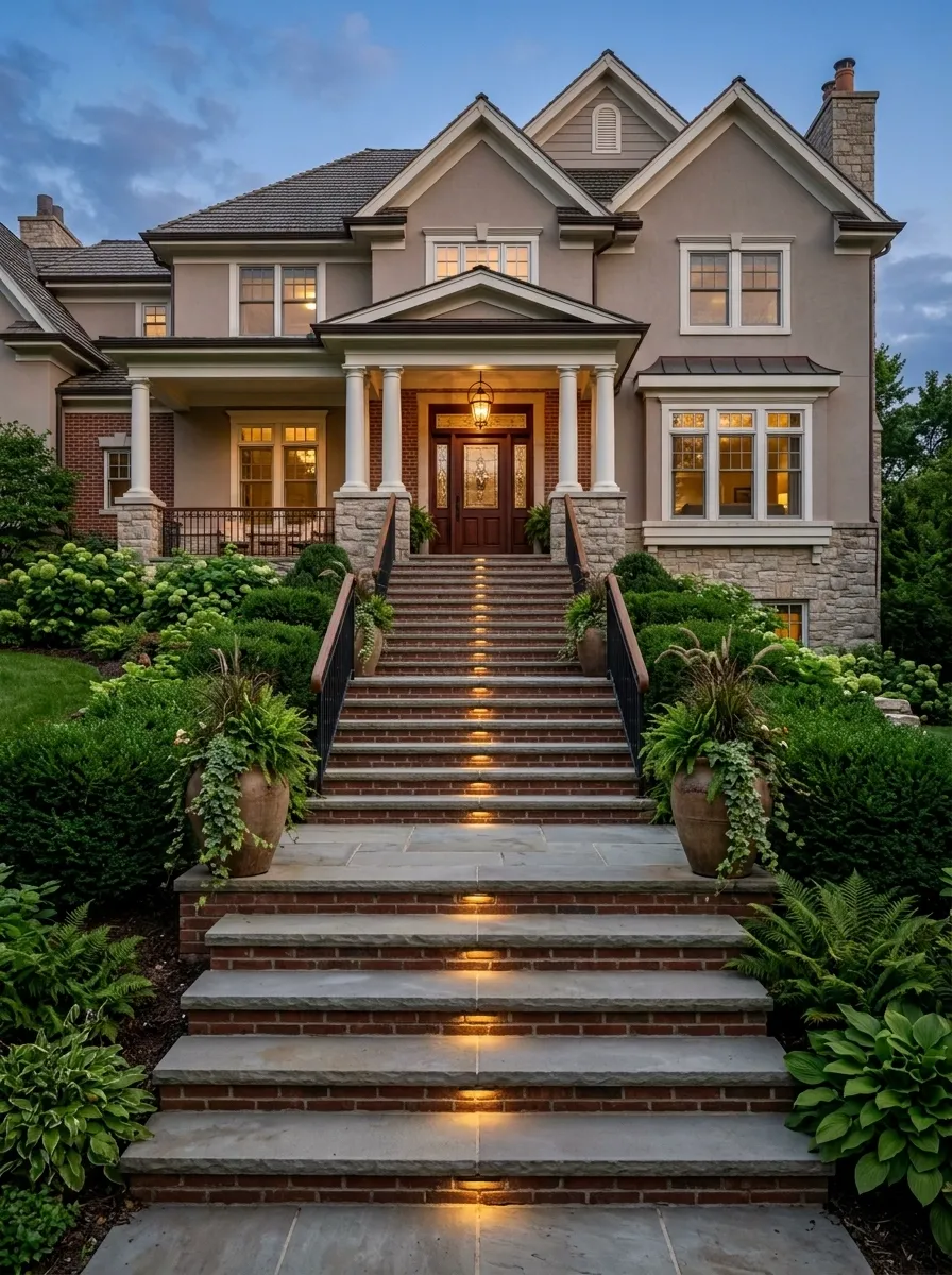 Long Front Steps With Multiple Landing Levels
