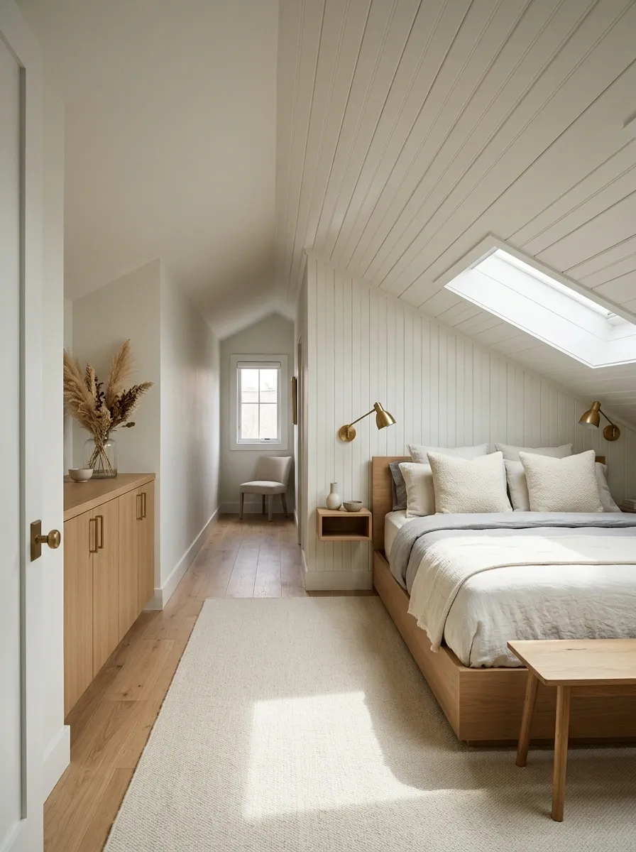 Long Narrow Attic Bedroom With a Side-Aligned Bed
